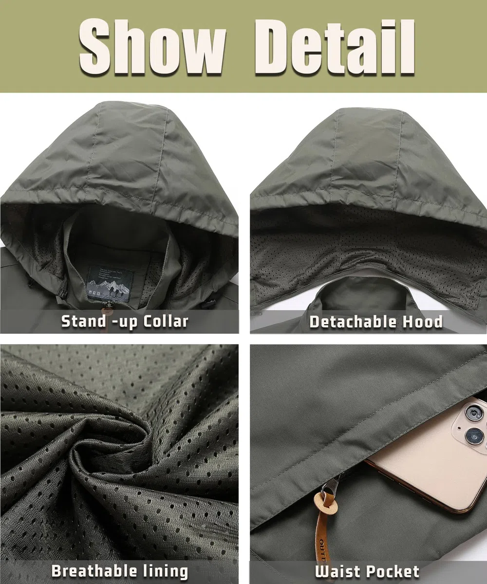 Giacca da uomo con cappuccio Casual Sportivo Leggero Softshell Jacket Antivento impermeabile per Esterni Giacca Multitasche Giacca a Vento Arrampicata Abbigliamento da Trekking
