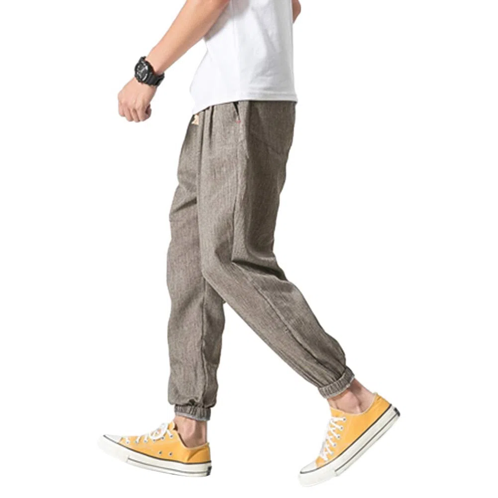 Vanvene - Pantaloni casual da uomo in lino e cotone, leggeri e larghi, da spiaggia, yoga, gamba ampia