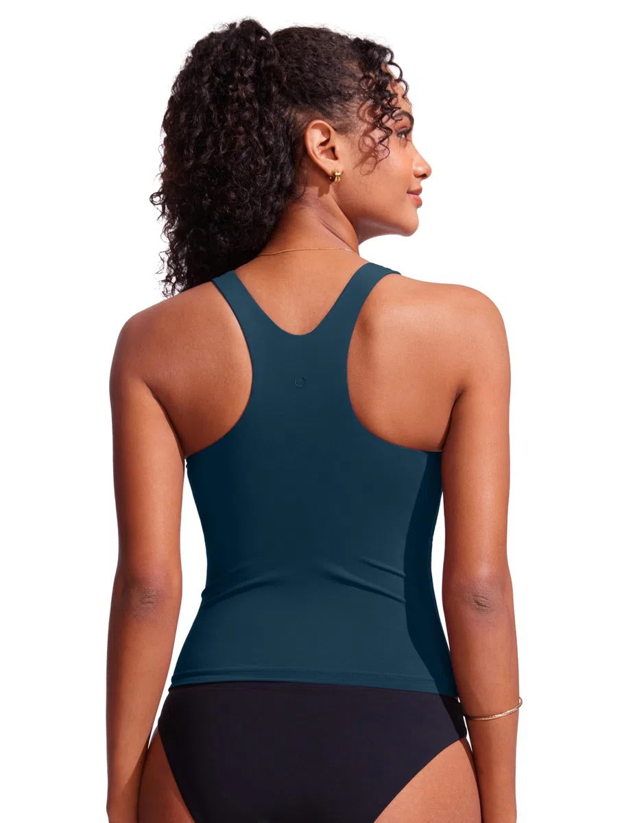 CRZ YOGA Racerback Tankini Tops per Donne Collo Alto Modesto Costume da Bagno Solo Senza Fondo