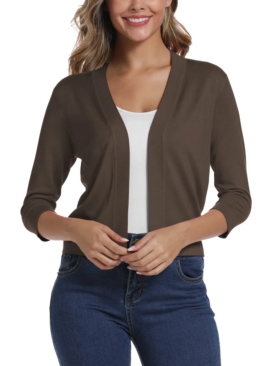 EXCHIC Donna Elegante 3/4 Maniche Bolero Cardigan Corto Open Front Maglioni Coprispalle