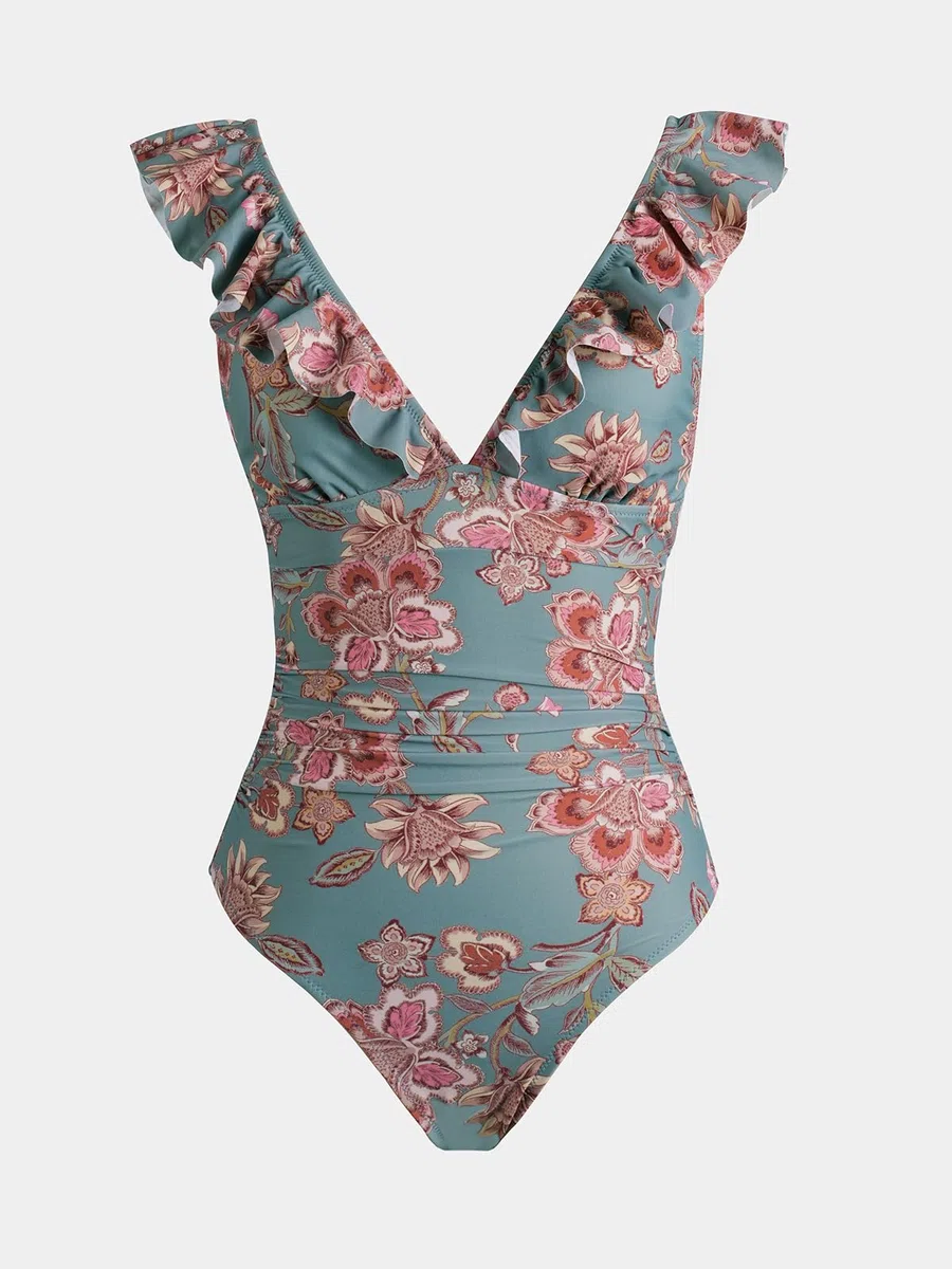 CUPSHE Costume da Bagno Intero da Donna in Tinta Unita con Scollo a V e Lacci