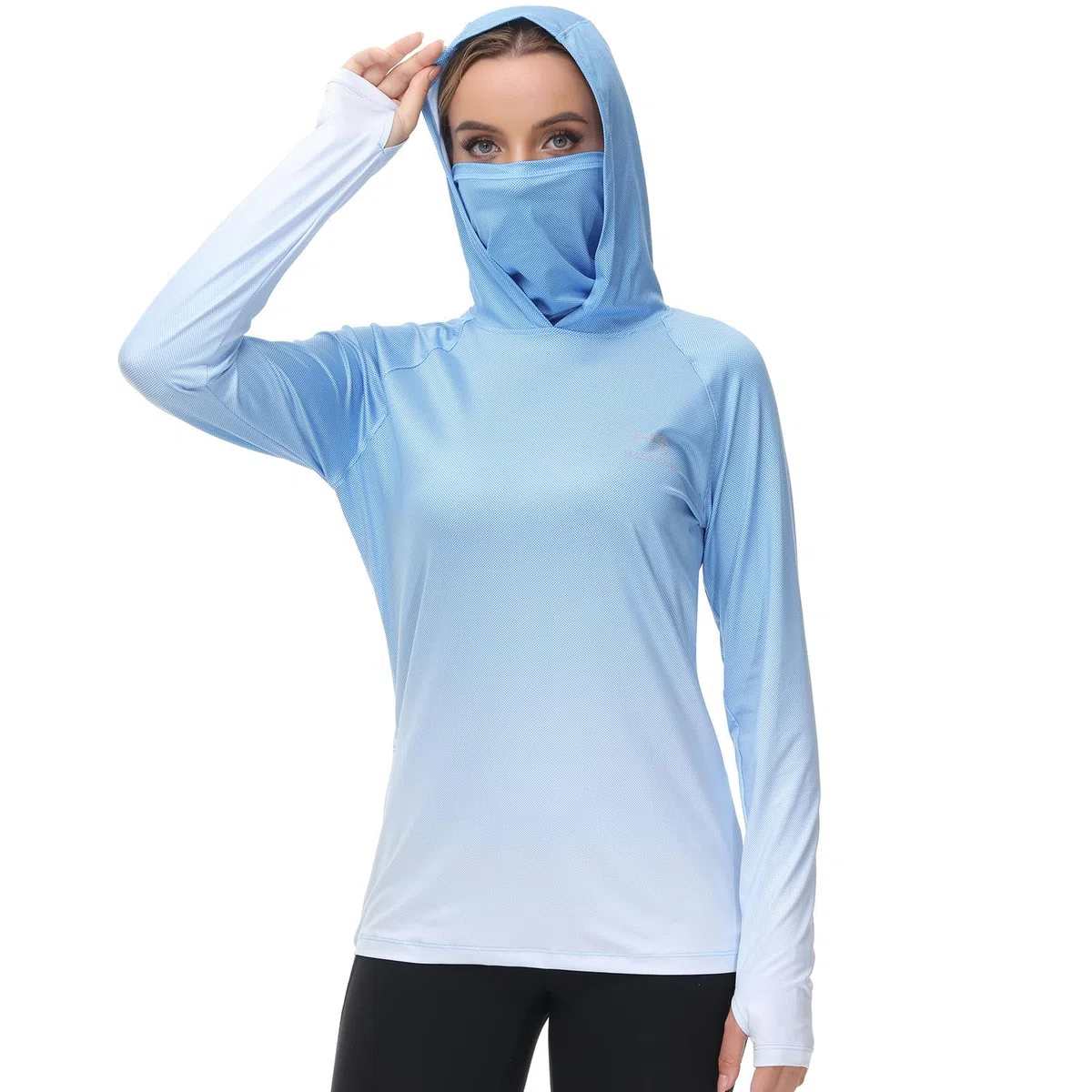 Bassdash FS23W Camicia con Cappuccio da Pesca UPF 50+ da Donna con Maschera Facciale e Fori per i Pollici