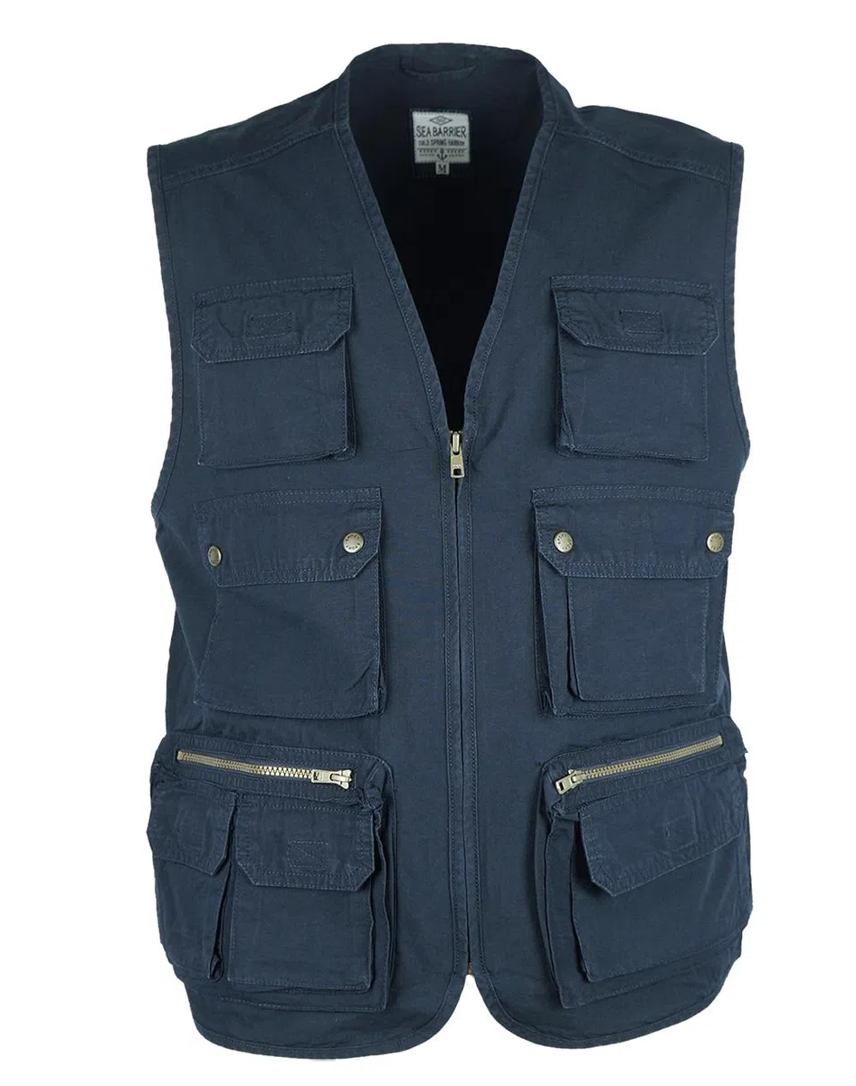 Gilet Uomo Tante Tasche Art Rocky 100% Puro Cotone Blu/Verde/Beige