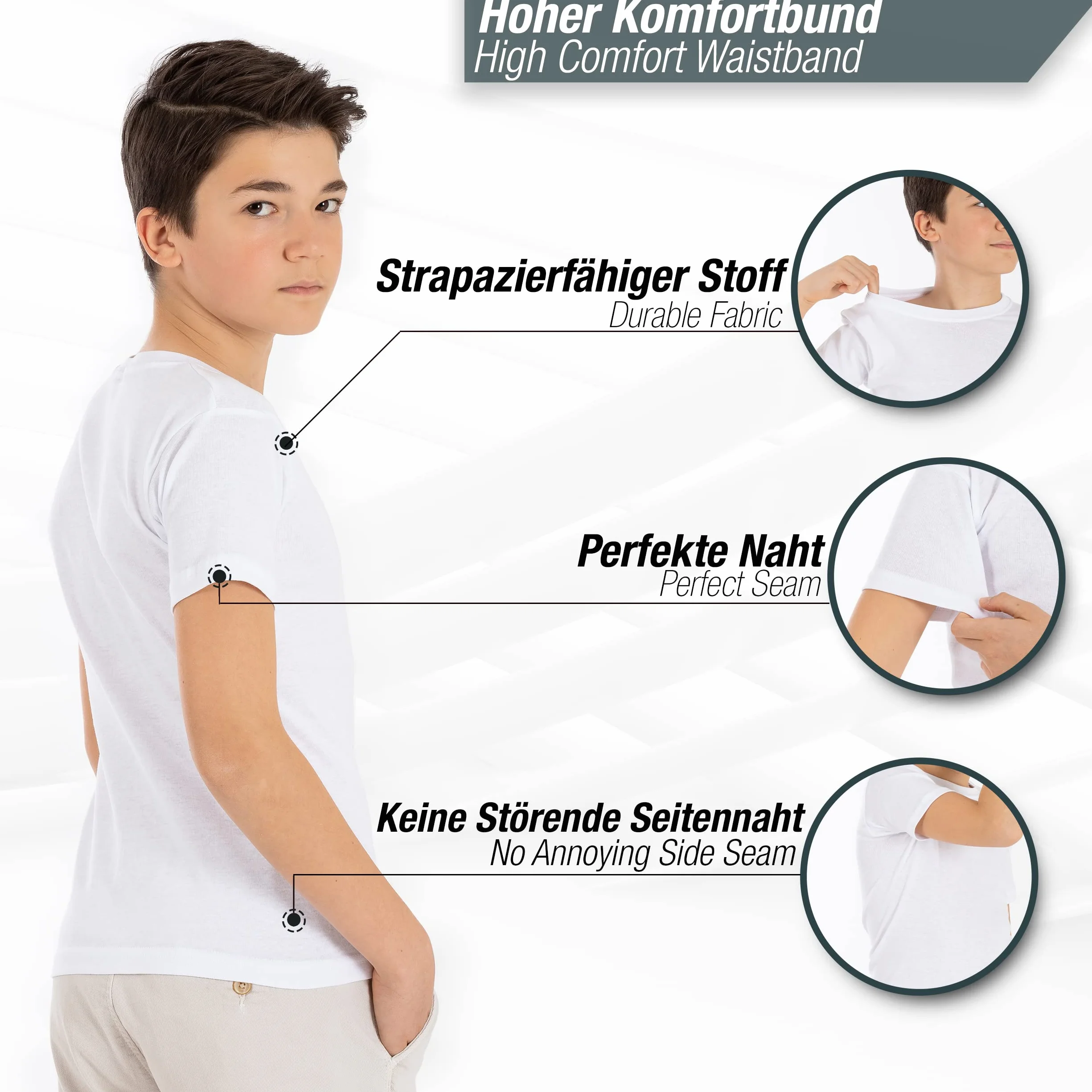 LOREZA ® 3/6 Confezione di Biancheria Intima per Bambini Unisex a Maniche Corte per Ragazzi Camicia Intima per Ragazze 100% Cotone