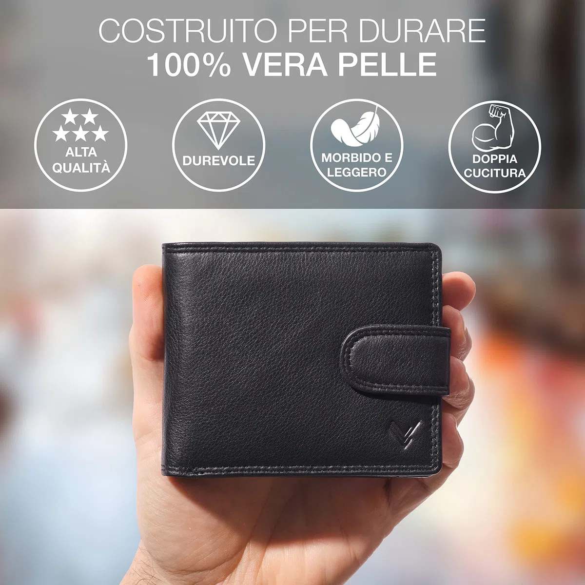 Portafoglio Uomo Pelle Vera - Portamonete Uomo Elegante con Blocco RFID - Porta Carte di Credito Grande – Wallet for Men - Portafoglio Slim con Portamonete - Idee Regalo Papá.