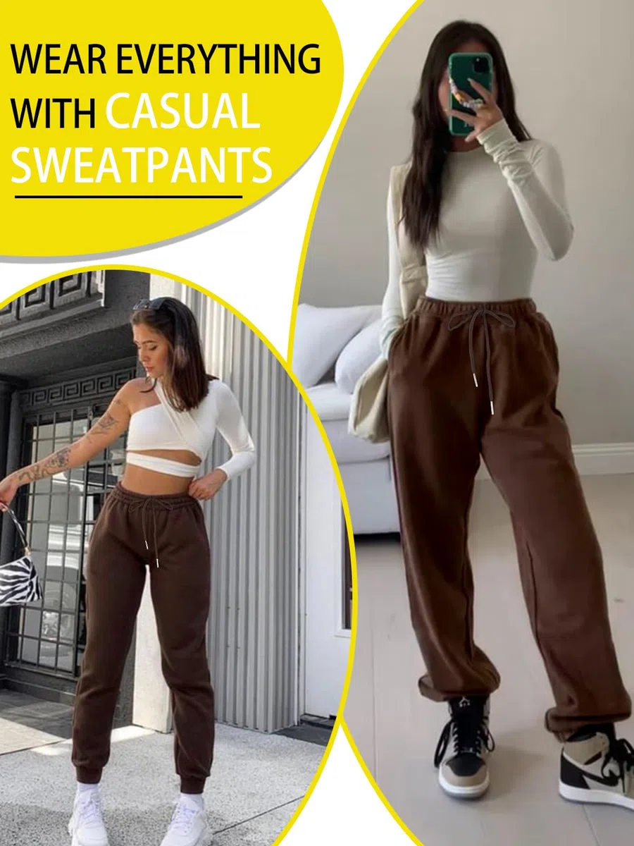 EBANKU Pantaloni Sportivi da Donna con Fondo Aderente con Tasche Tuta Tinta Unita Pantaloni Larghi in Vita Elastica per Hip Hop Casual, Palestra e Jogging