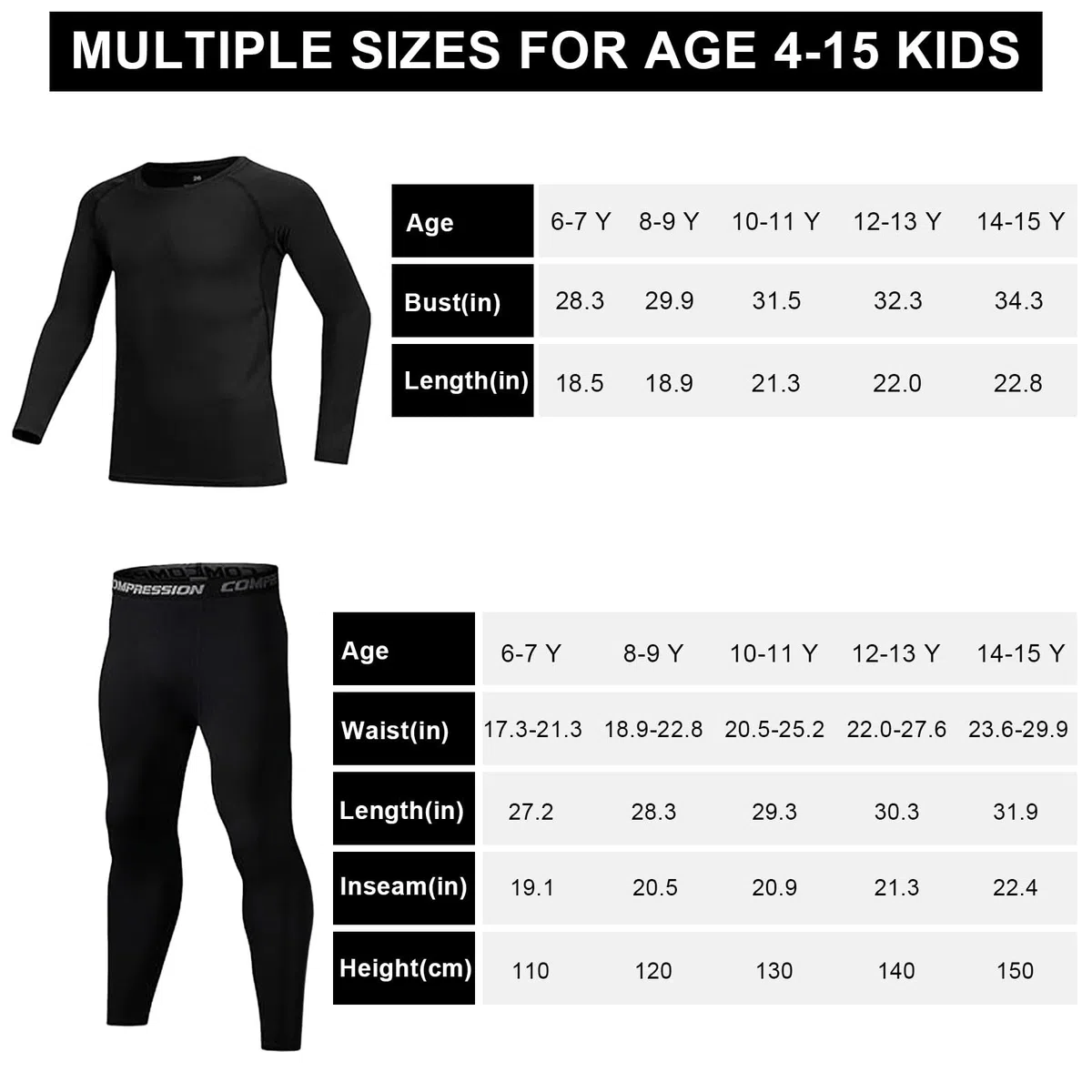 Set di biancheria intima termica per bambini, foderato in feltro, caldo per l'inverno, per ragazze e ragazzi, con top e leggings per sci, ciclismo e corsa e calcio