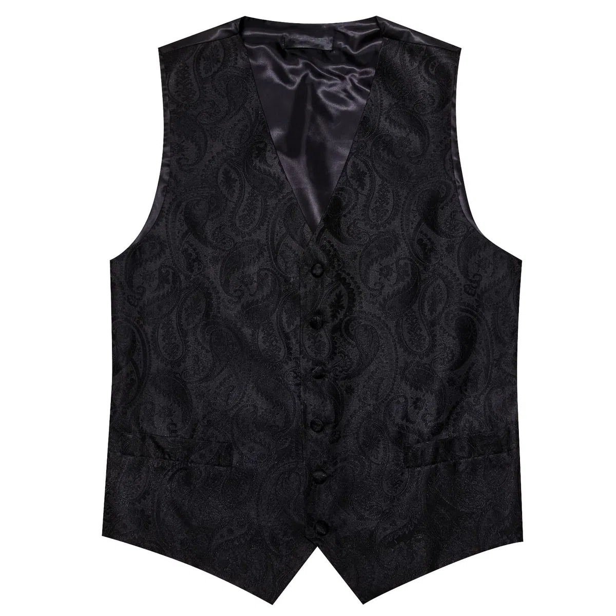 Barry.Wang Gilet da uomo con motivo cachemire formale, cravatta, papillon, clip jacquard, gemelli da bavero, spilla da matrimonio, 8 pezzi