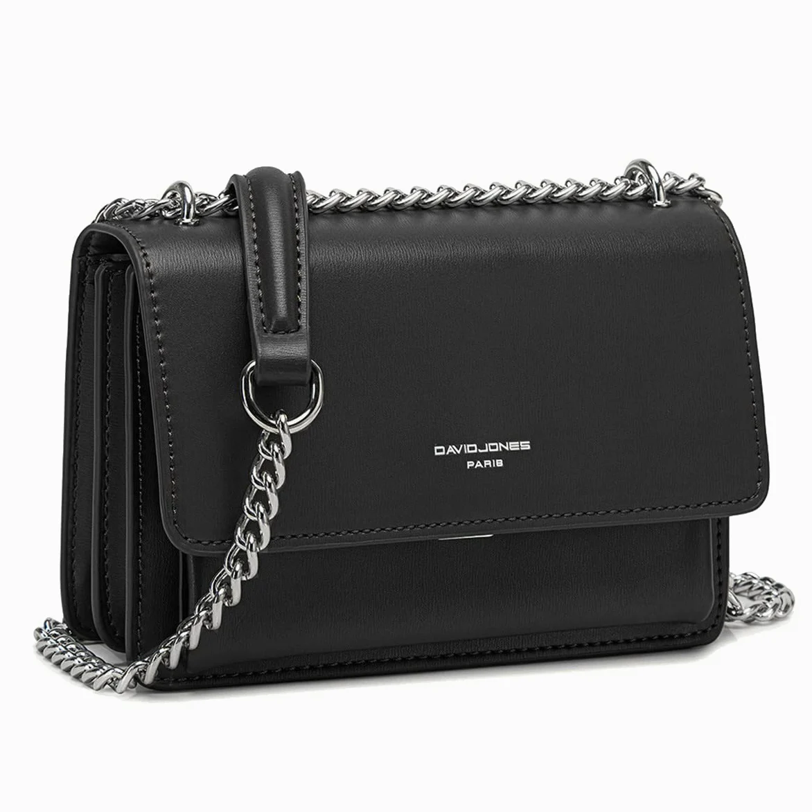 David Jones - Piccola Borsa a Tracolla Spalla Donna - Borsa Mano PU Pelle con Patta - Messenger Crossbody Bag Clutch Borsetta Sera Pochette Elegante Shopping Viaggio - Nero