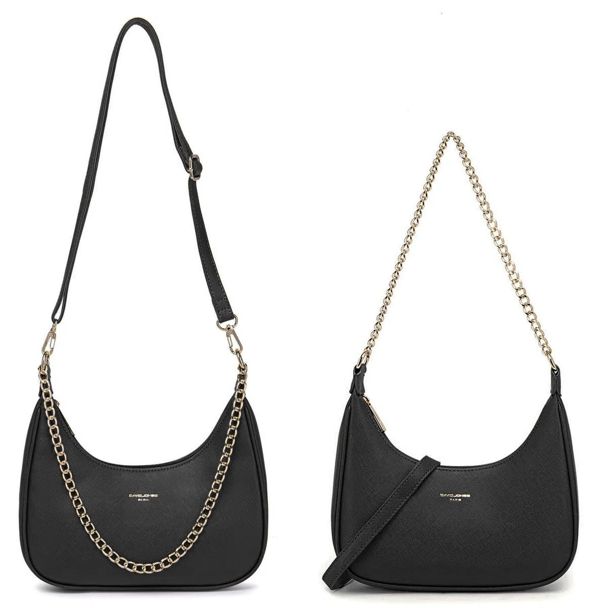 David Jones - Borsa a Spalla Donna - Borsa a Tracolla Catena Simil Pelle PU Rigida - Borsa a Mano Piccola Mezzaluna - Borsetta Pochette Borsello Hobo Clutch Sera Crossbody Bag Tendenza - Nero