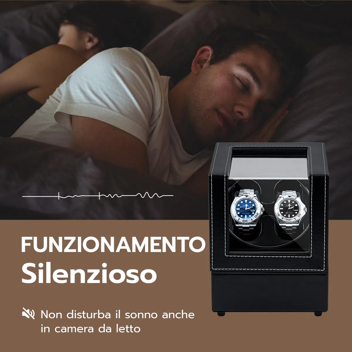 Carica Orologi Automatici 2 Posti,Scatola del Tempo per Orologi,USB-DC per Automatic Watch Winder PU Scatola per Orologi Doppi Rotanti,Rotazione Silenziosa
