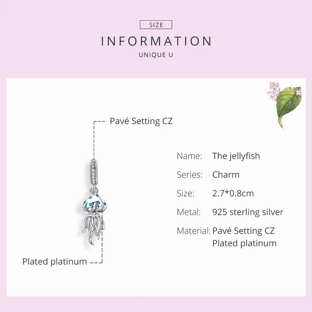 NewL - Ciondolo a forma di medusa subacquea, in argento Sterling 925, per braccialetti e collane