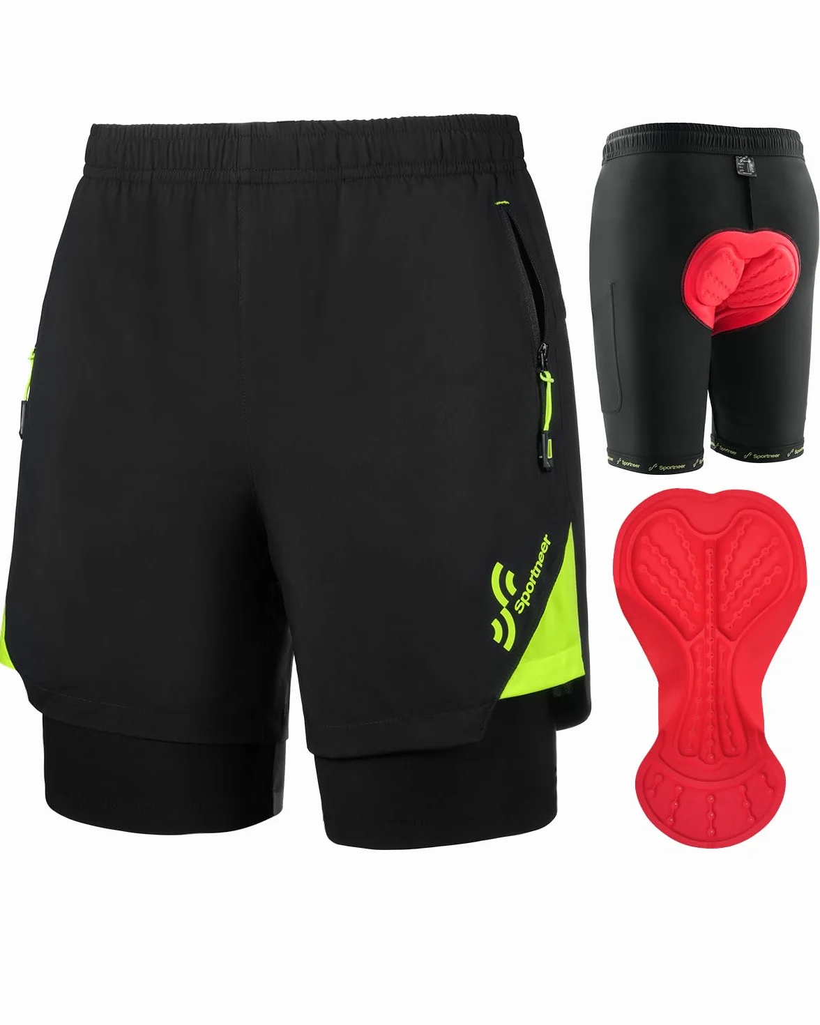 Sportneer Pantaloni da ciclismo da uomo, per mountain bike, con imbottitura 3D, M-3XL