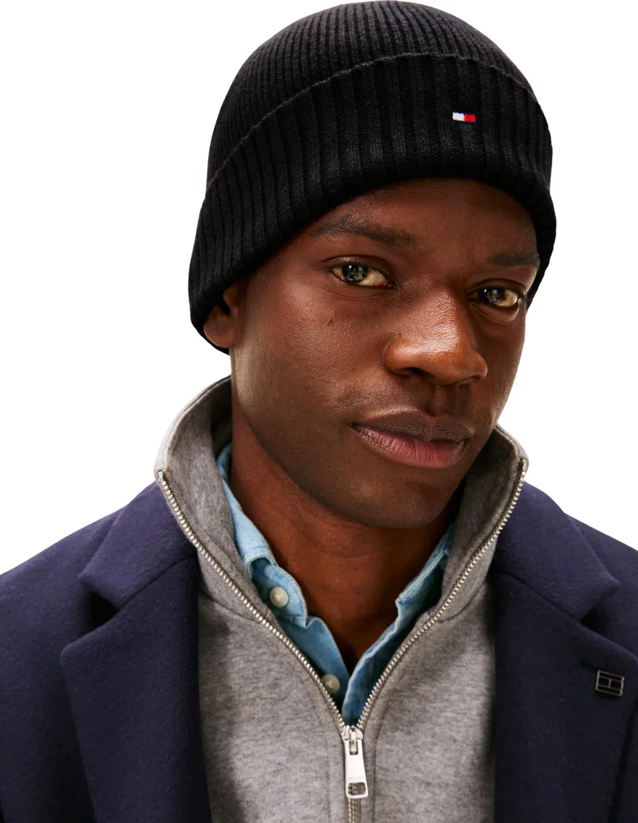 Tommy Hilfiger Uomo Berretto in Maglia Flag Cotton Beanie con Cachemire