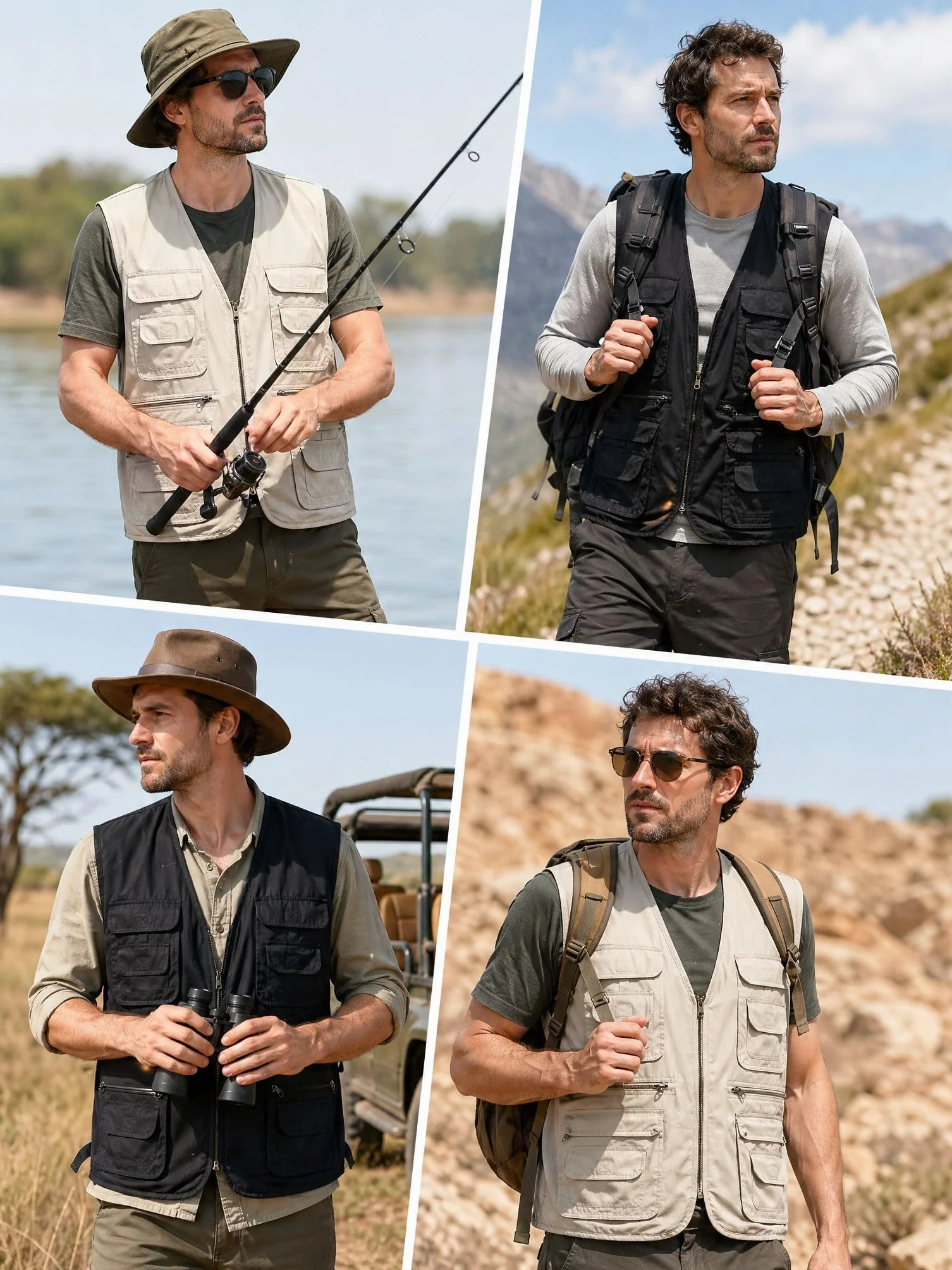 Uomo Gilet Pesca Viaggio Tasche Gilet Sport Giubbino da Lavoro Cronista Caccia Fotografi All'aperto Gilet Safari Giacche senza maniche con Multi-Tasche
