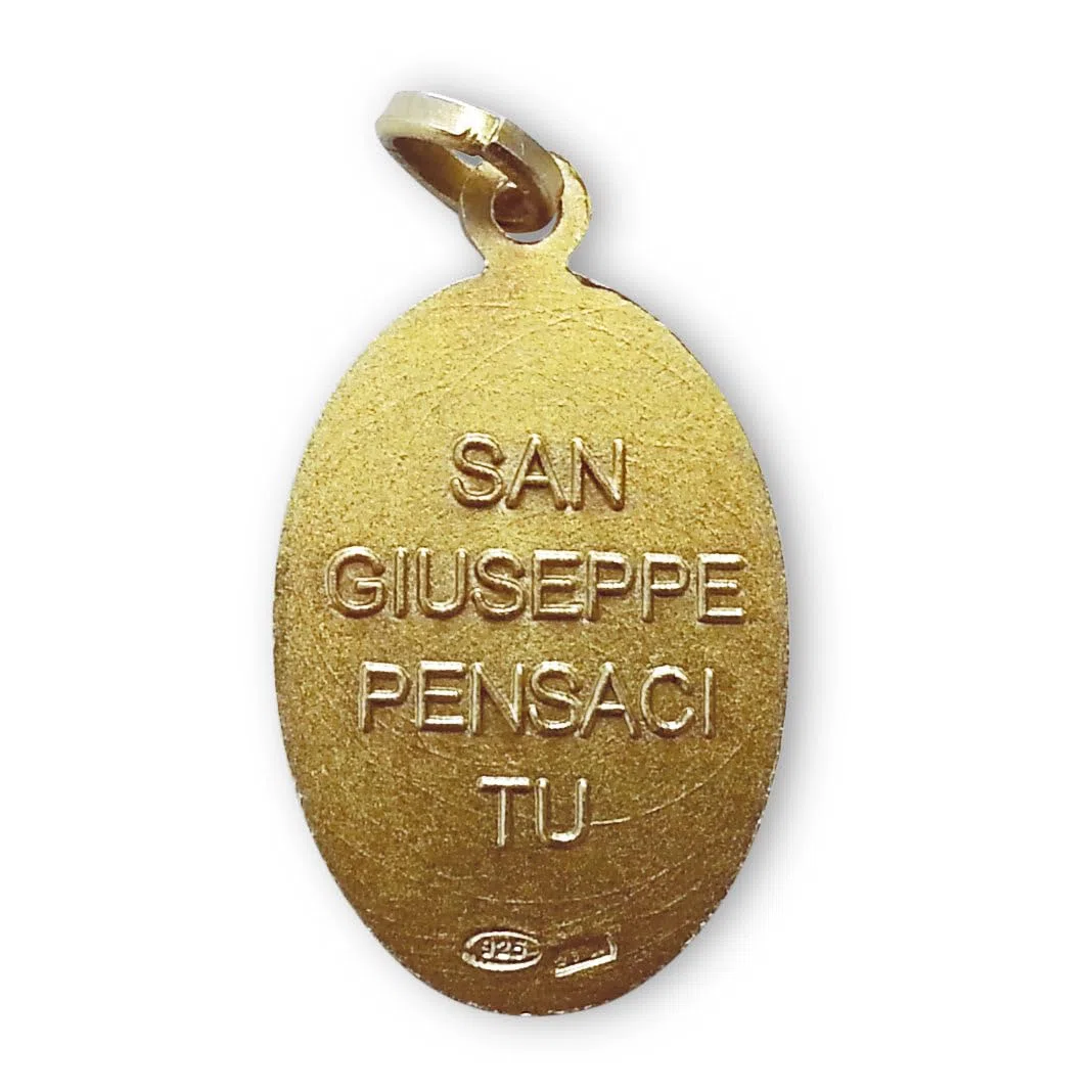 SHALOM - Medaglia San Giuseppe In Argento 925 Bagnato Oro. Altezza 2,2 Cm