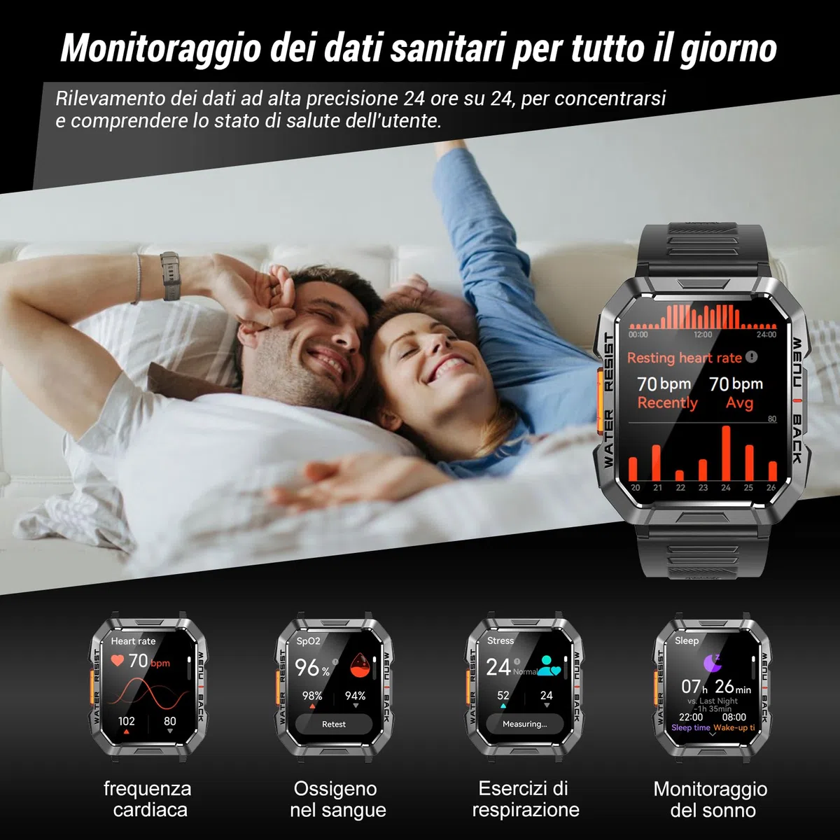 IOWODO Smartwatch Uomo,2.01“ Militari Smart Watch con Chiamate,Orologio Fitness Tracker con Torcia,100+ Modalità Sport Smart Watch con Contapassi/24H Cardiofrequenzimetro/Sonno per Android iOS