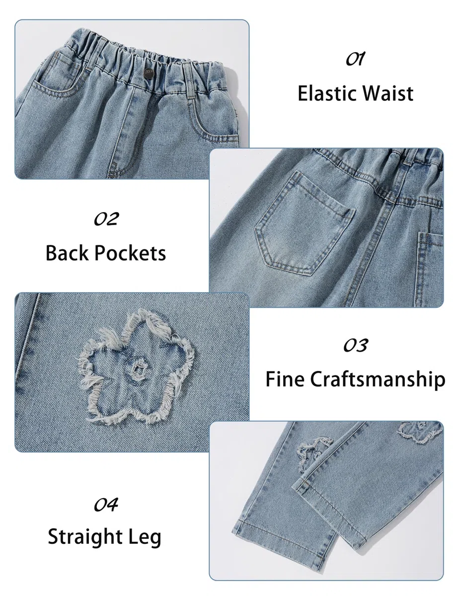 SEAUR Jeans da ragazza a gamba larga Bootcut elastico in vita pantaloni larghi in denim da ragazza jeans larghi in cotone gamba dritta