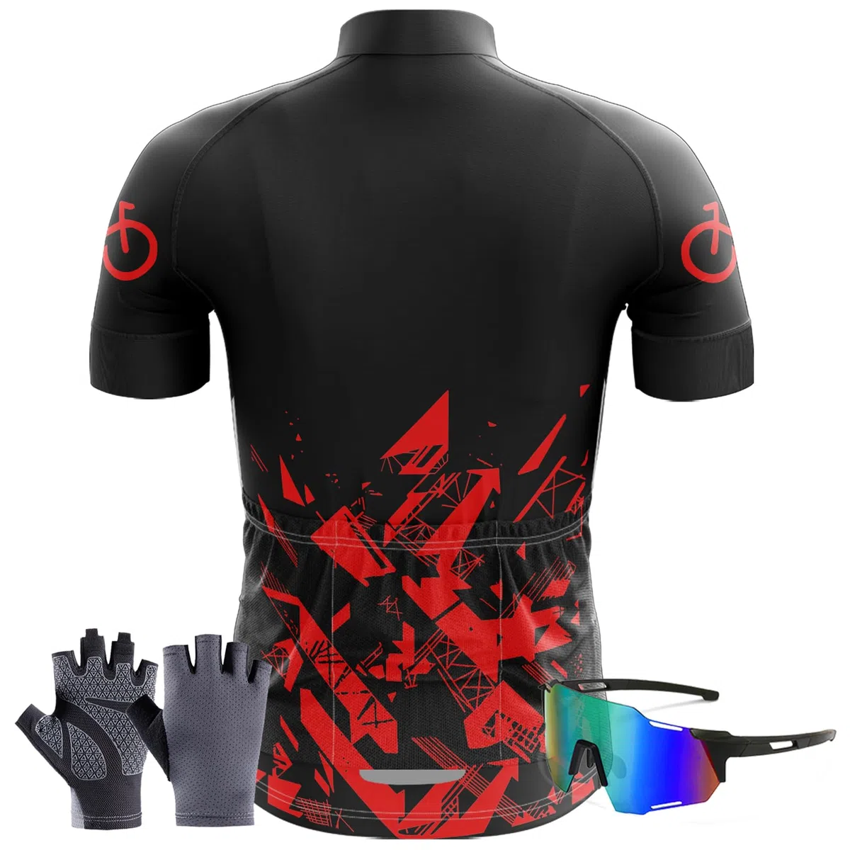 Abbigliamento Ciclismo Set Manica Corta Tuta Ciclismo Uomo Tuta da Bicicletta MTB Estiva +Pantaloncini Cuscino Gel 9D＋Guanti da Ciclismo, Occhiali da Ciclismo