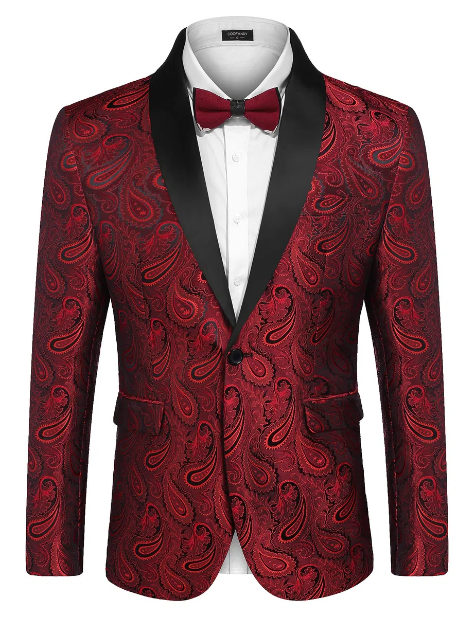 COOFANDY Giacca da uomo Casual Blazer Paisley Retro Jacquard Suit Stampa Floreale Smoking Un Pulsante Cappotti Eleganti Giacca da Cena Chic