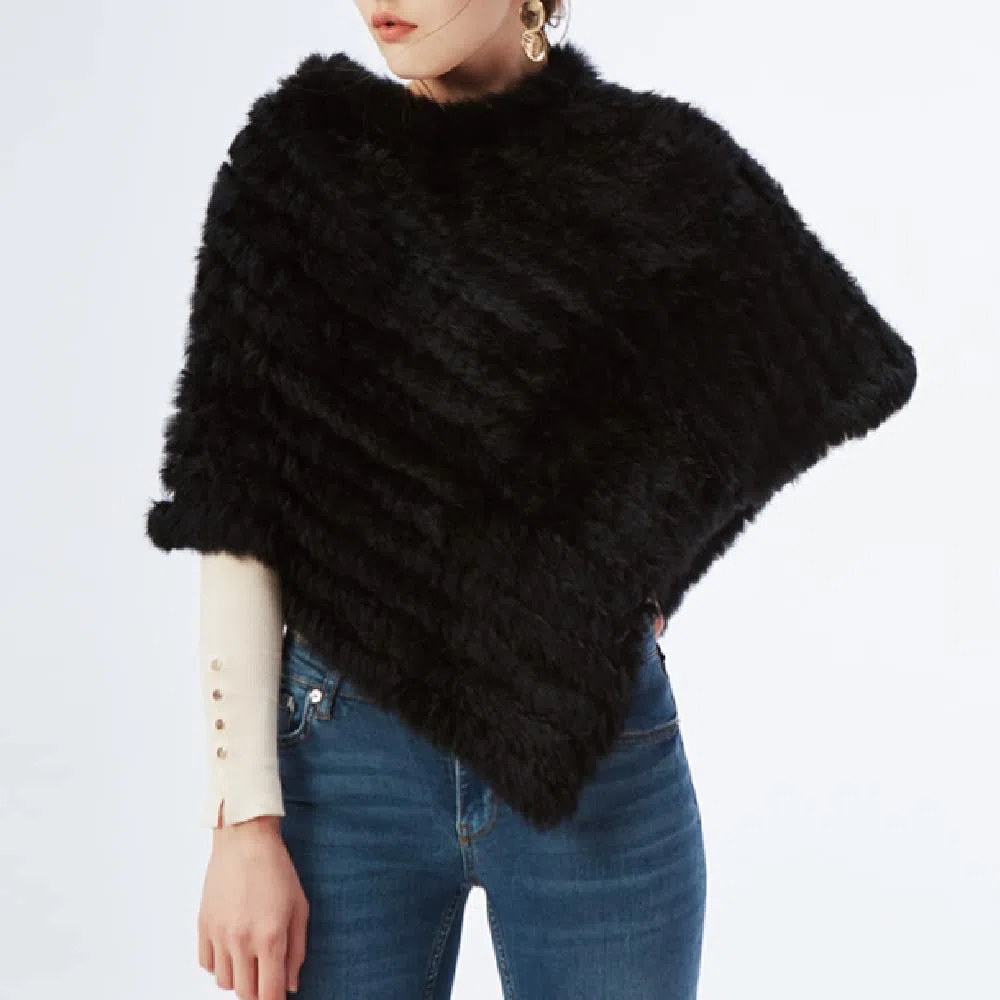Vera pelliccia lavorata a maglia di pelliccia di coniglio poncho gilet gilet moda avvolgente cappotto Vtg scialle signora pelliccia naturale festa di nozze all'ingrosso