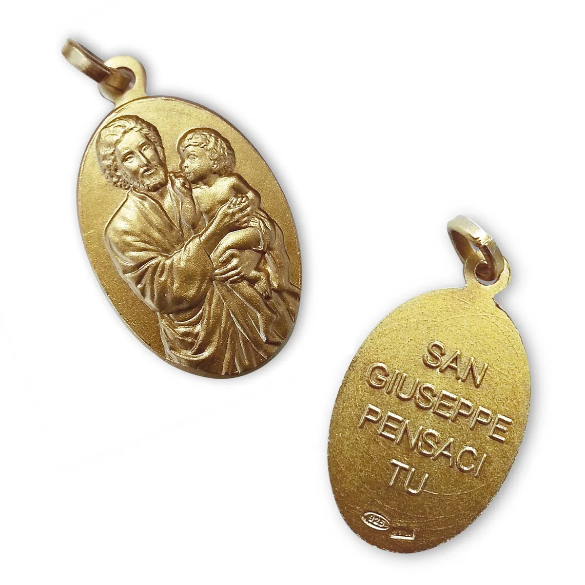 SHALOM - Medaglia San Giuseppe In Argento 925 Bagnato Oro. Altezza 2,2 Cm