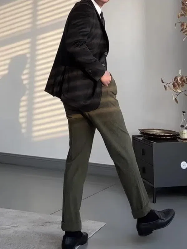 Pantaloni Velluto a Coste da Abito Uomo Eleganti Vintage Chino Pantalone Taglio Dritto Pantaloni da Lavoro