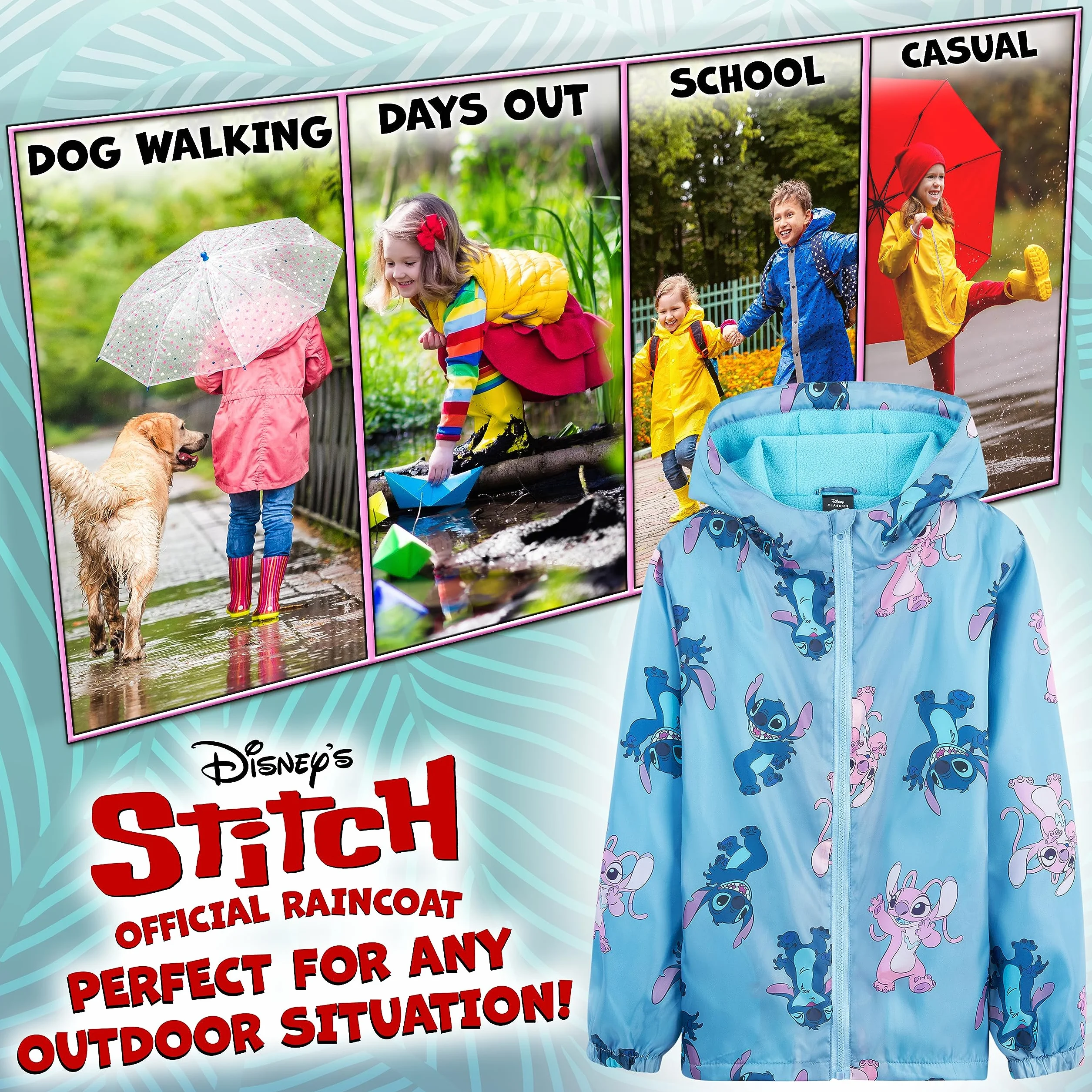 Disney Stitch Impermeabile Bambina - Giacca Antipioggia per Bambine e Ragazze 4-14 Anni Giacca Bimba con Rivestimento in Pile Abbigliamento Bambina Angel Stitch