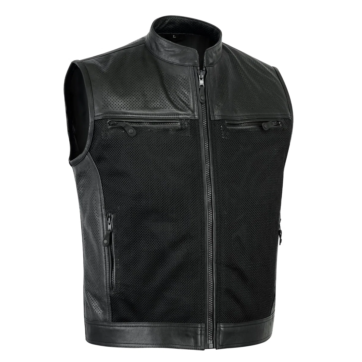 Leatherick Gilet nero da uomo in vera pelle resistente stile traforato, stile Super