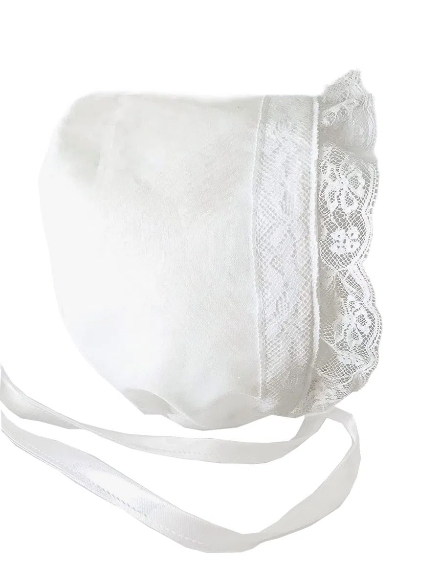 Tulle e MERAVIGLIE Cuffietta Bianca in Cotone per Bambina, Cuffietta Battesimo Fatta a Mano, Regalo Babyshower
