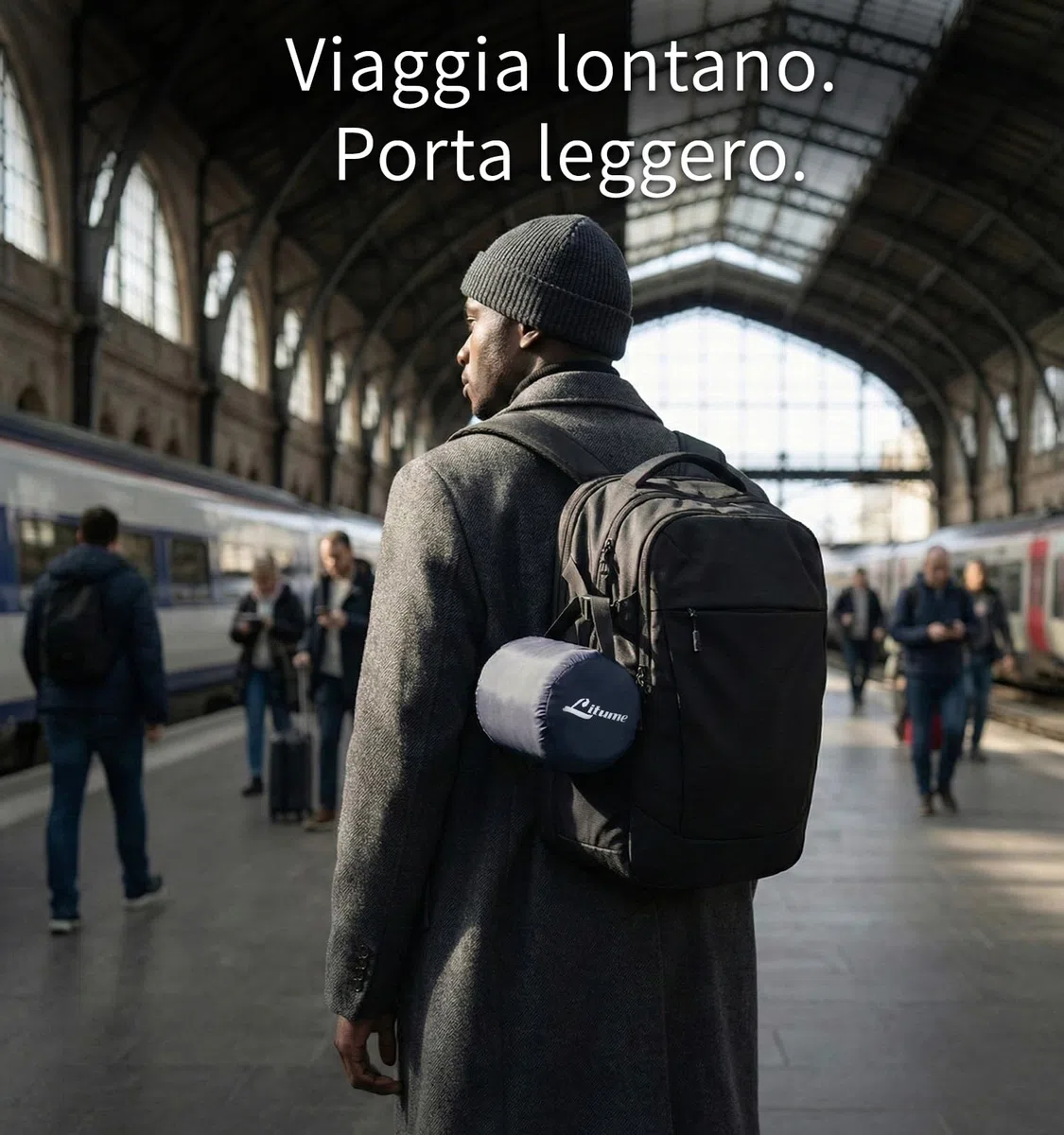 Litume Coperta da viaggio leggera e traspirante, coperta da aeroplano morbida 170x122 cm per viaggiatori, telo da campeggio pieghevole con sacca per treno, campeggio, viaggio