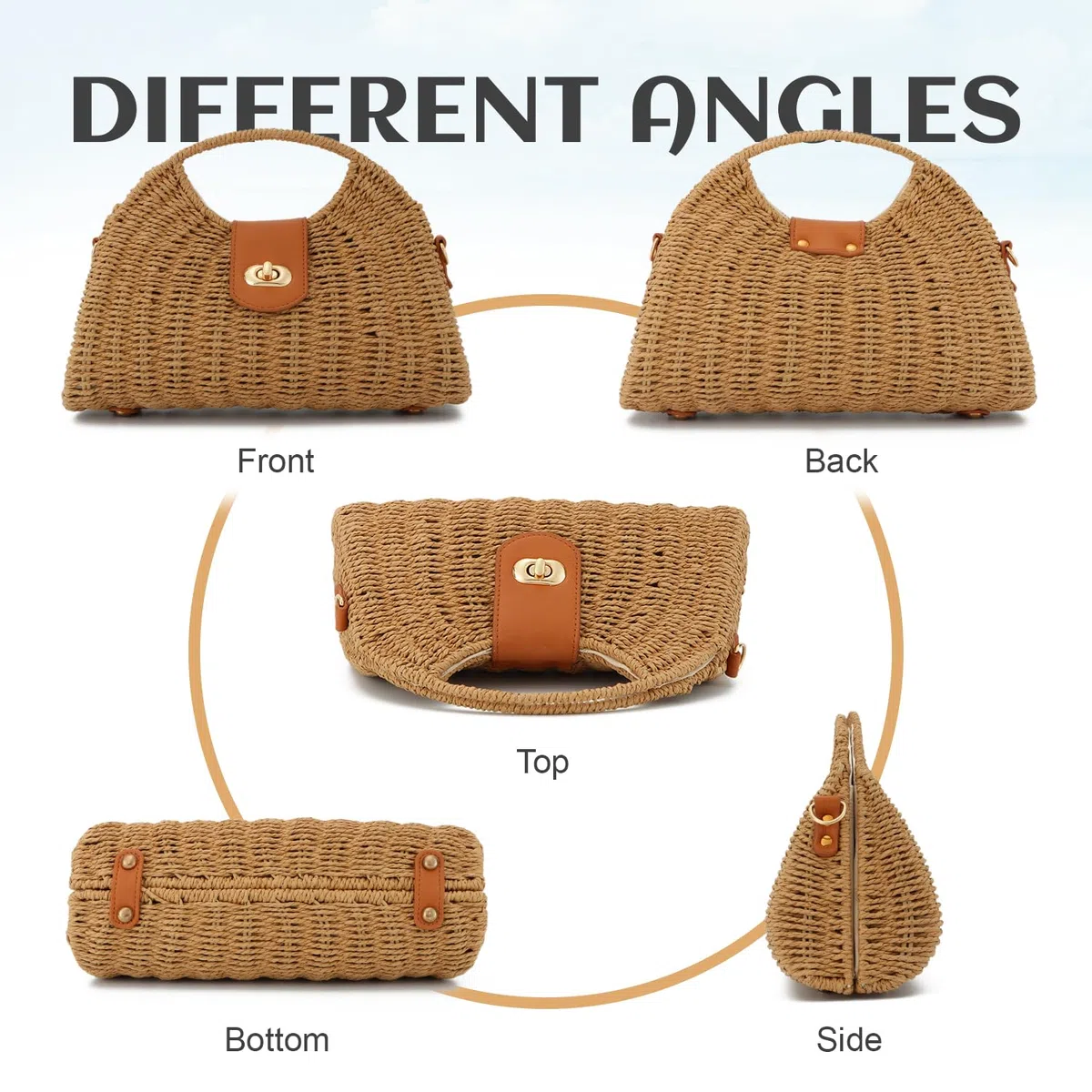 EVEOUT Borsa a tracolla in Paglia Donna Estiva Borsa a cesto Rattan Intrecciata Boho Chic Borse a mano per spiaggia vacanze viaggio
