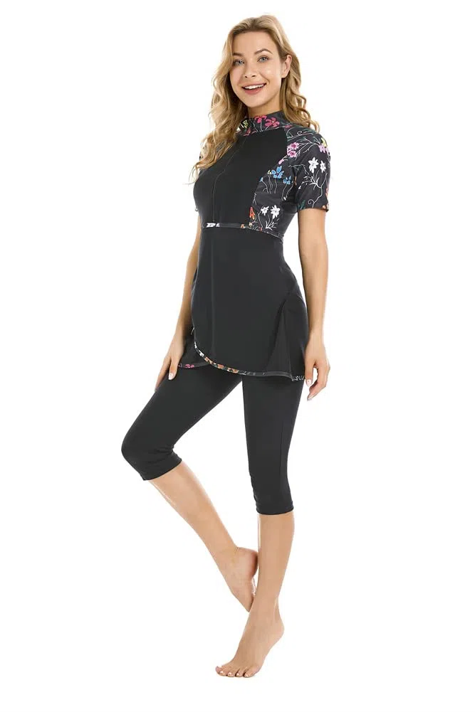 Rash Guard da Donna Costume da Bagno Modesto per Ragazze Manica Corta Bikini Costumi da Bagno da Surf Burkini