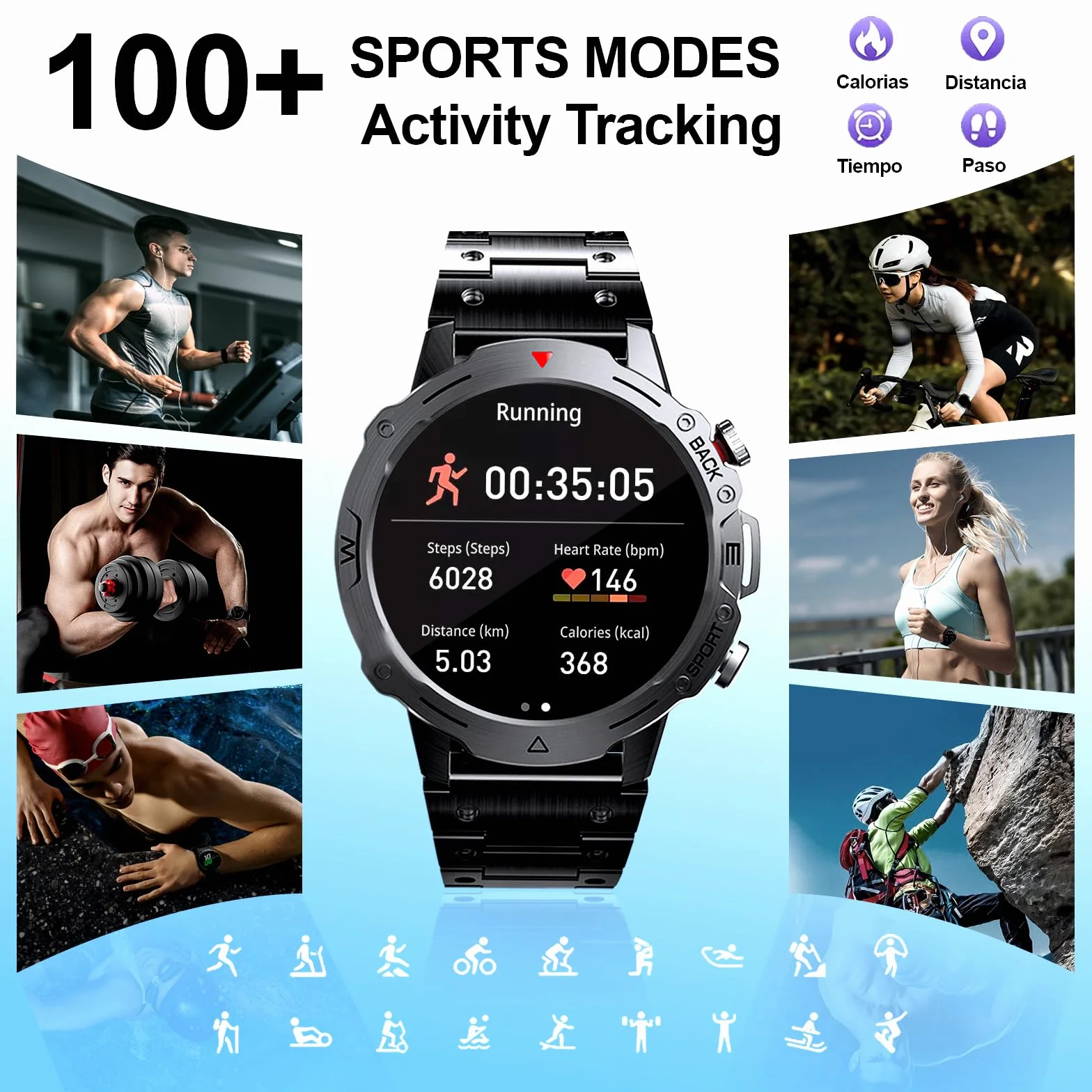 Smartwatch Uomo Donna con Effettua/Risposta Chiamate, 1.39" Orologio Smartwatch Monitoraggio del SpO2/Sonno, Impermeabile IP68, 100+ Modalità Sport, Fitness Tracker per Android iOS