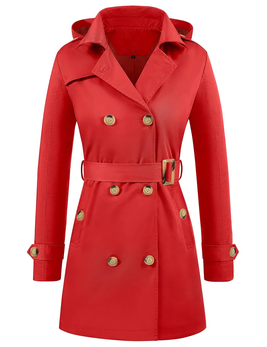Yuson Girl Trench Donna Doppiopetto Cappotto Classico Trench Impermeabile con Cappuccio Leggero Parka Windbreaker Giacche Primaverile Autunnale Antivento Trenchcoat con Cintura