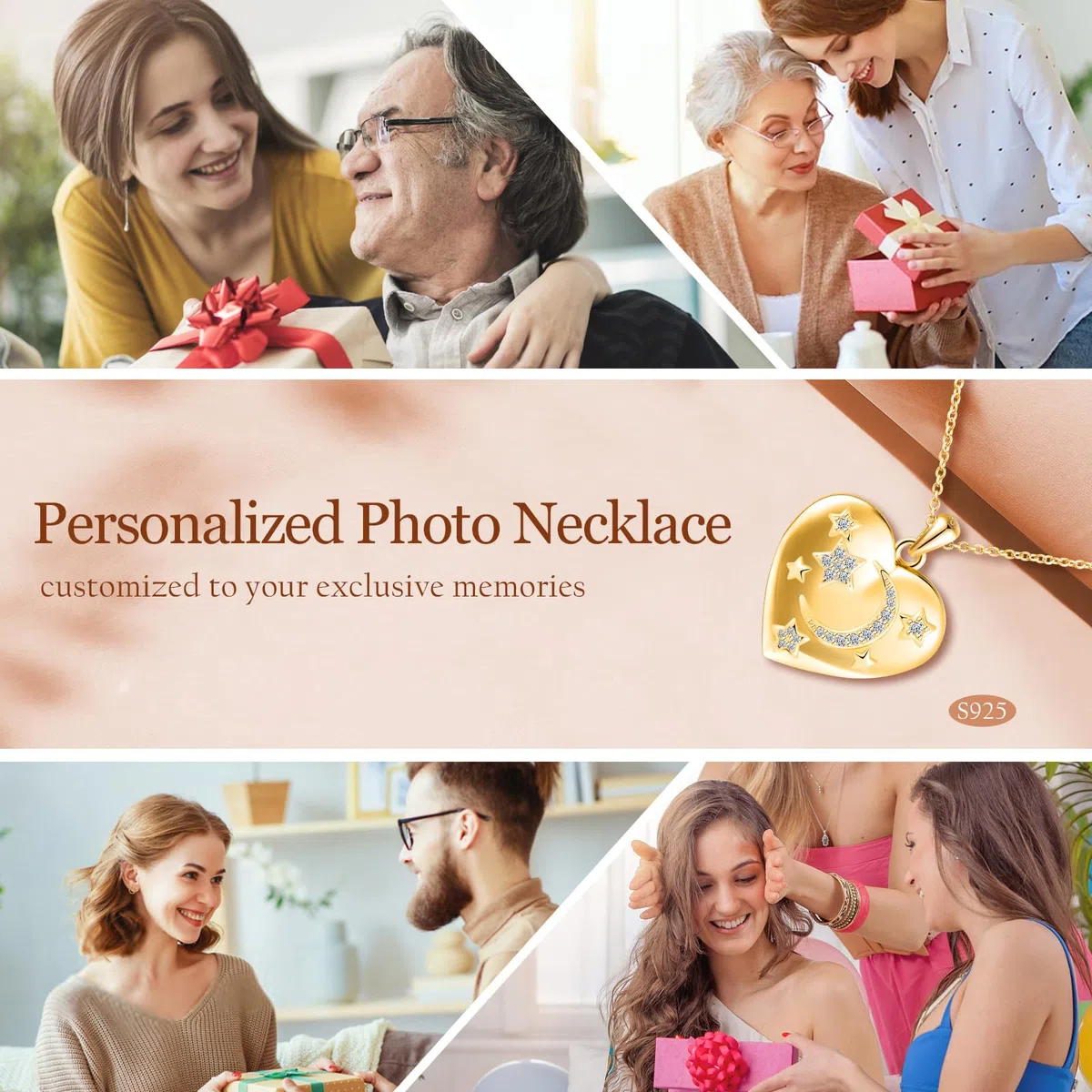 Cuore Luna Stella Portafoto Medaglione Collana Argento 925 Ragazze Collana di Foto Personalizzata con Scintillante Zirconi Sognante Ciondolo Portafoto Collane Regali per Fidanzata Moglie Figlia