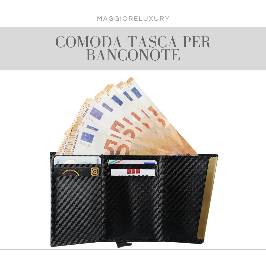 Portafogli Unisex Portacarte Doppio Fino a 12 Card Vera Pelle Per Uomo e Donna Protezione Rfid Anticlonazione Qualità Italiana Portamonete Omaggio Double Gold Wallet Milano