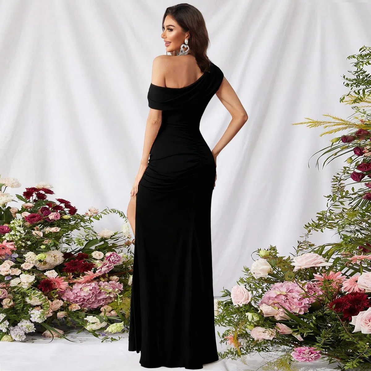 Vestito Donna Sexy Spacco Senza Manica Abito Lungo Aderente Spalle Scoperte Maxi Abiti Elegante Sottile Vestiti da Festa Cocktail Sera Moda Vestiti Partito Banchetto Maxiabito da Cerimonia