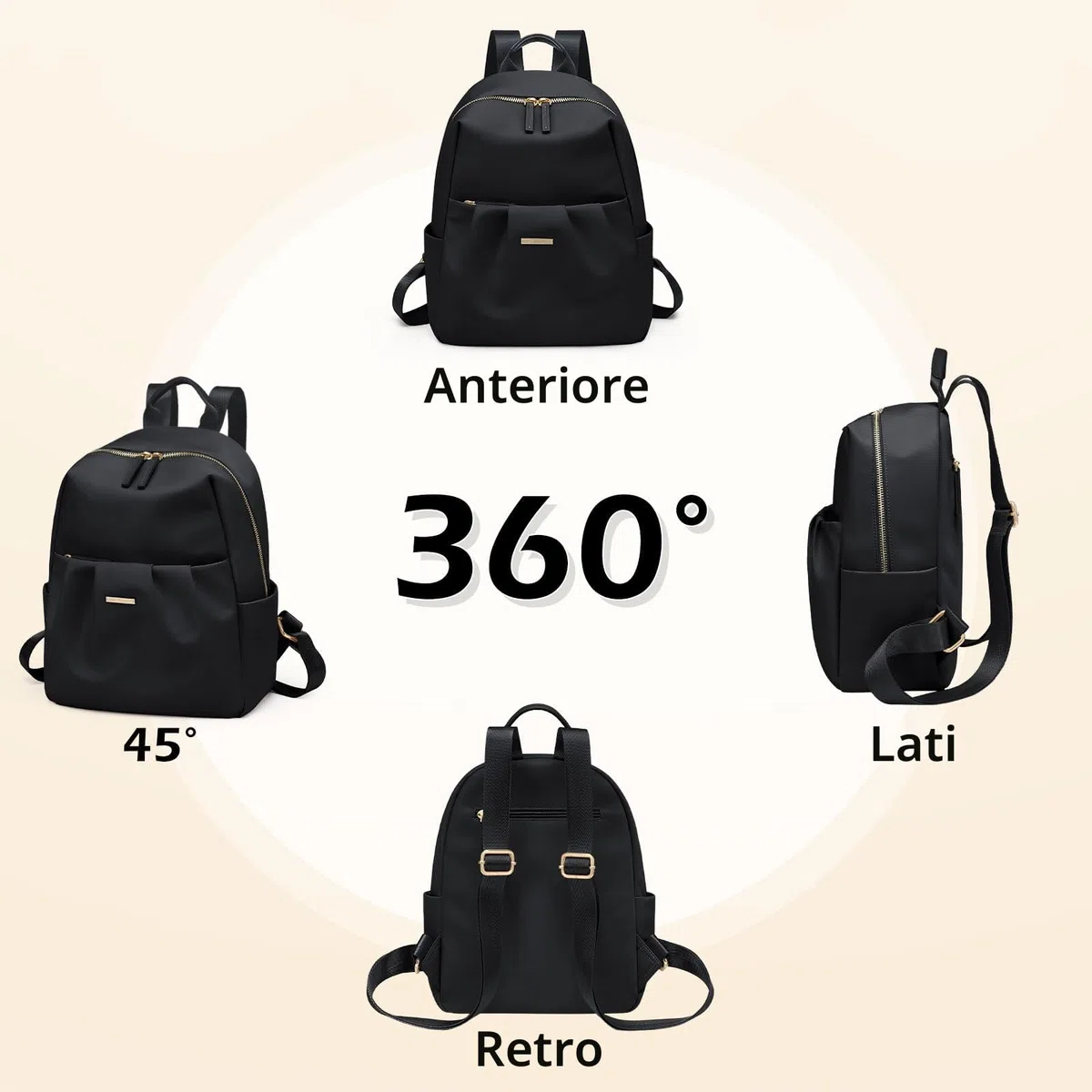 Zaino Piccolo Donna, Mini Laptop Backpack Casual Daypack Antifurto, Borsa per Lavoro e Viaggio, Nero