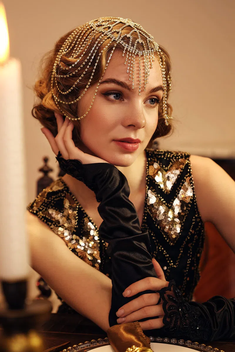 ArtiDeco - Fascia per capelli da donna, stile Gatsby anni ‘20, flapper girl gold Taglia unica