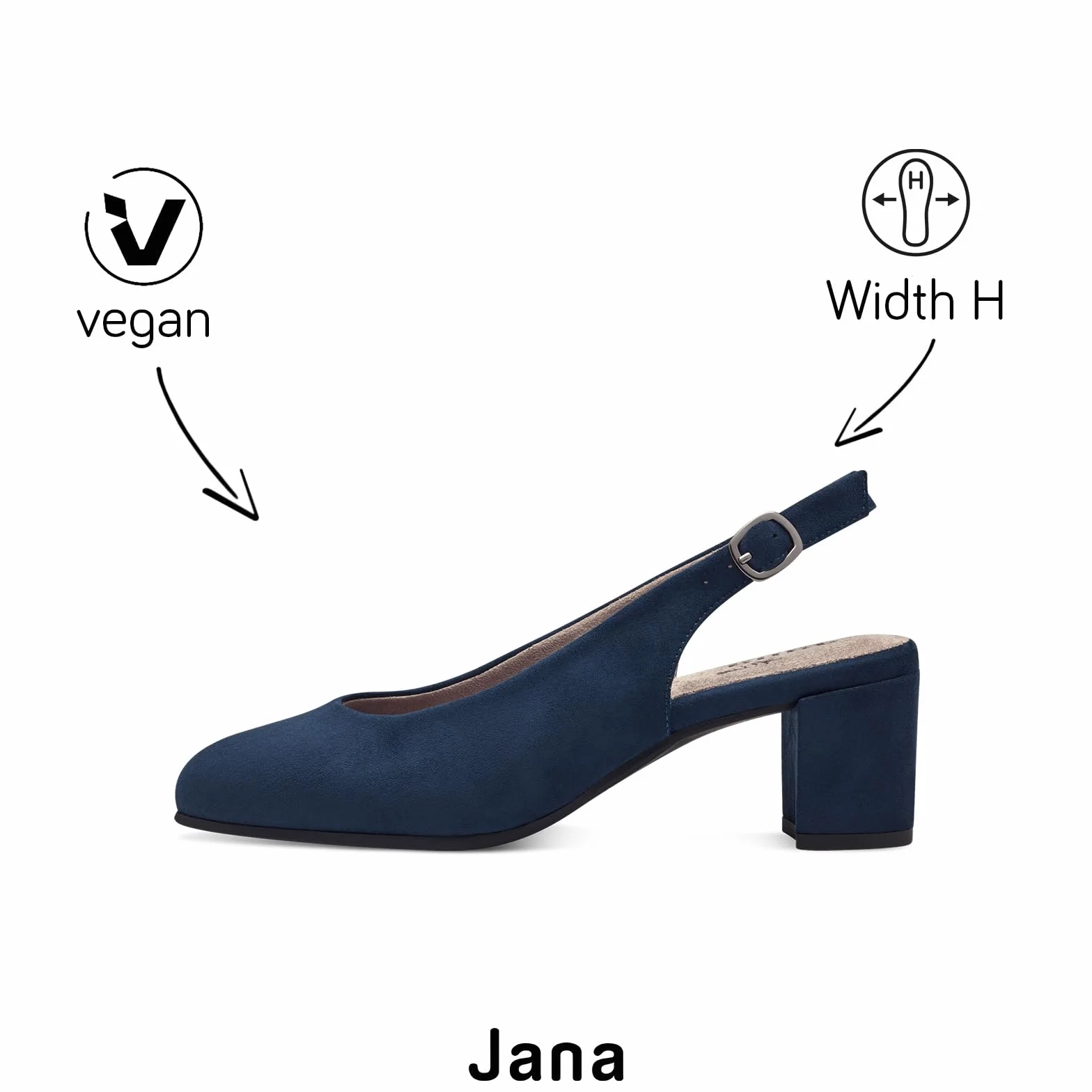 Jana Décolleté Slingback da Donna con Cinturino Regolabile Vegan