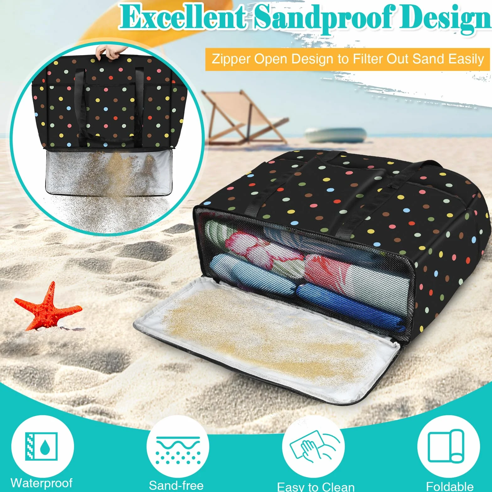 LUROON Borsa Mare Donna Grande XXL, Borsa Spiaggia Donna Famiglia Impermeabile con Zip, Borsa da Mare Beach Pieghevole Borsa Beach Tote Bag per Viaggio Spiaggia Piscina Vacanza