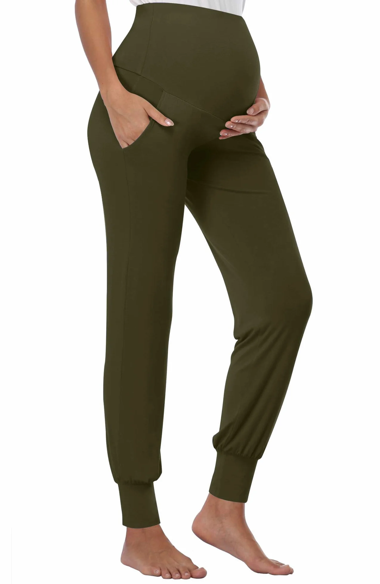 Shen&Qege Pantaloni premaman sopra la pancia pantaloni della tuta elasticizzati comodi pantaloni gravidanza con tasche