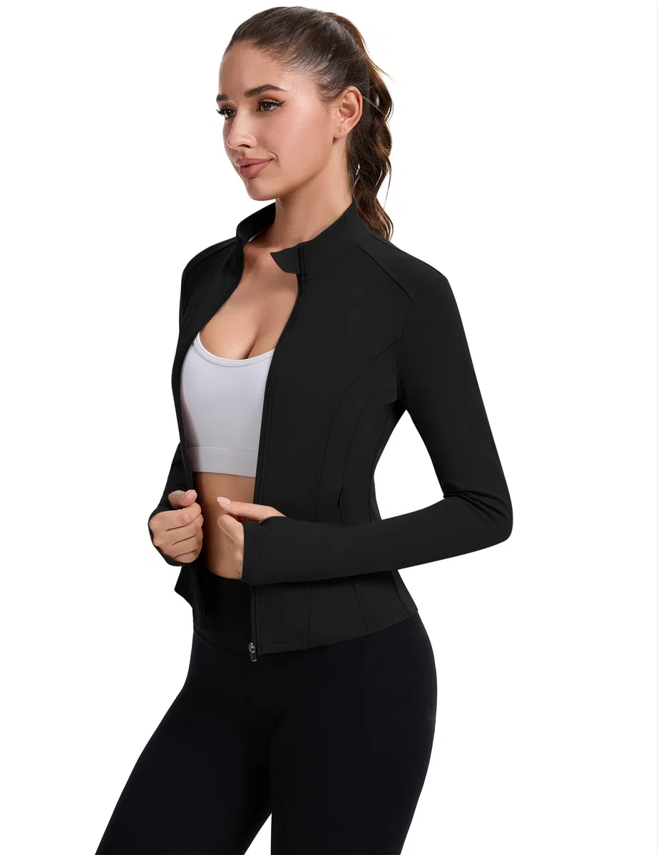 IECCP Camicie da palestra da donna Giacche sportive da corsa a maniche lunghe per allenamento fitness traspirante Activewear t-shirt leggera traspirante top da yoga con foro per il pollice e tasche
