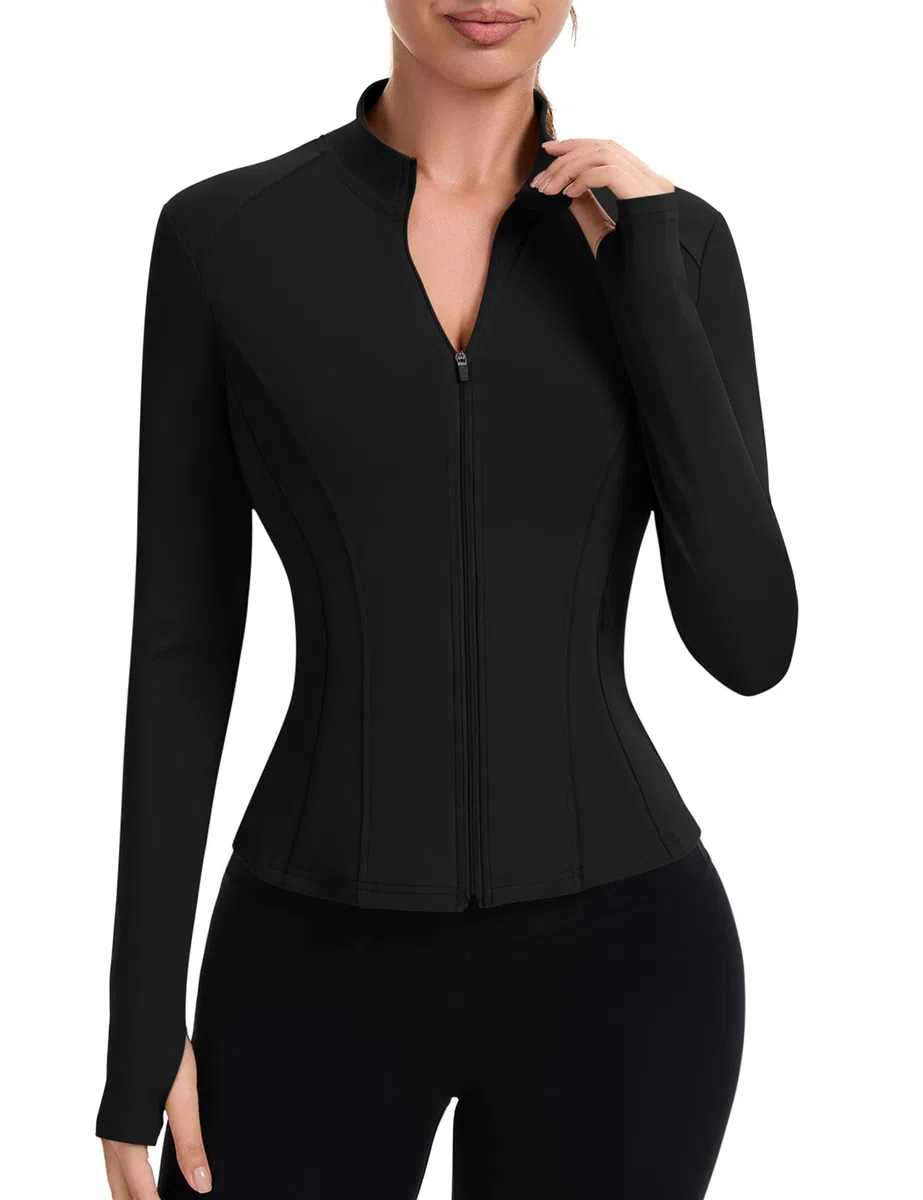 IECCP Camicie da palestra da donna Giacche sportive da corsa a maniche lunghe per allenamento fitness traspirante Activewear t-shirt leggera traspirante top da yoga con foro per il pollice e tasche