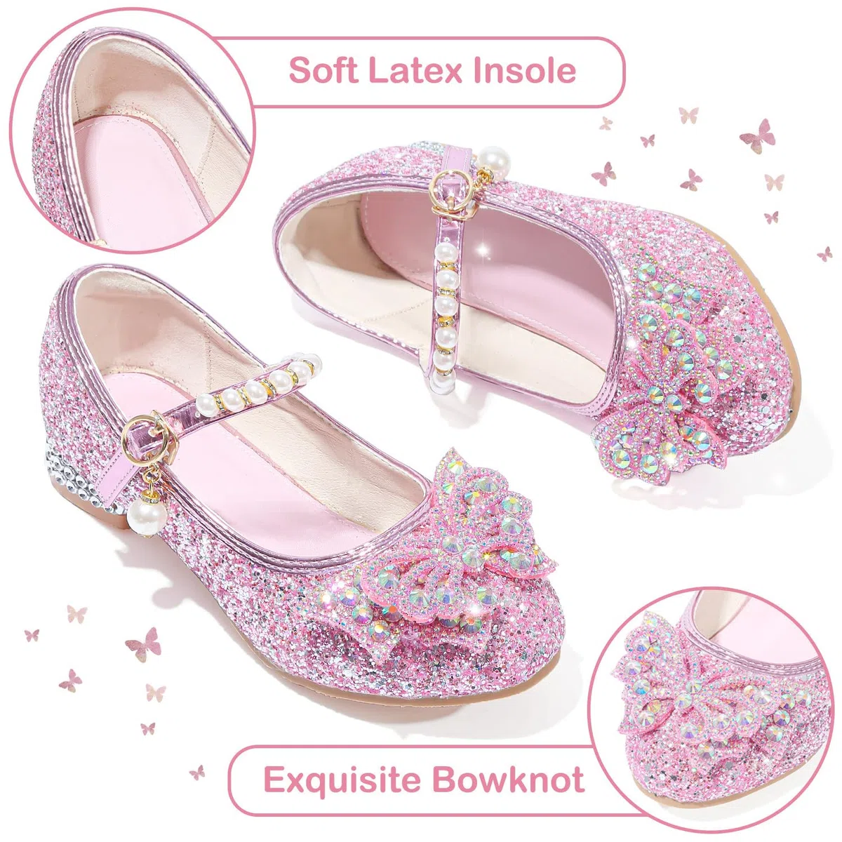 Scarpe Principessa Bambina Glitterate Ballerine con Tacco Scarpe Cosplay Principessa con Paillettes Scarpe Eleganti Bambina per Cerimonia Festa Carnevale Halloween