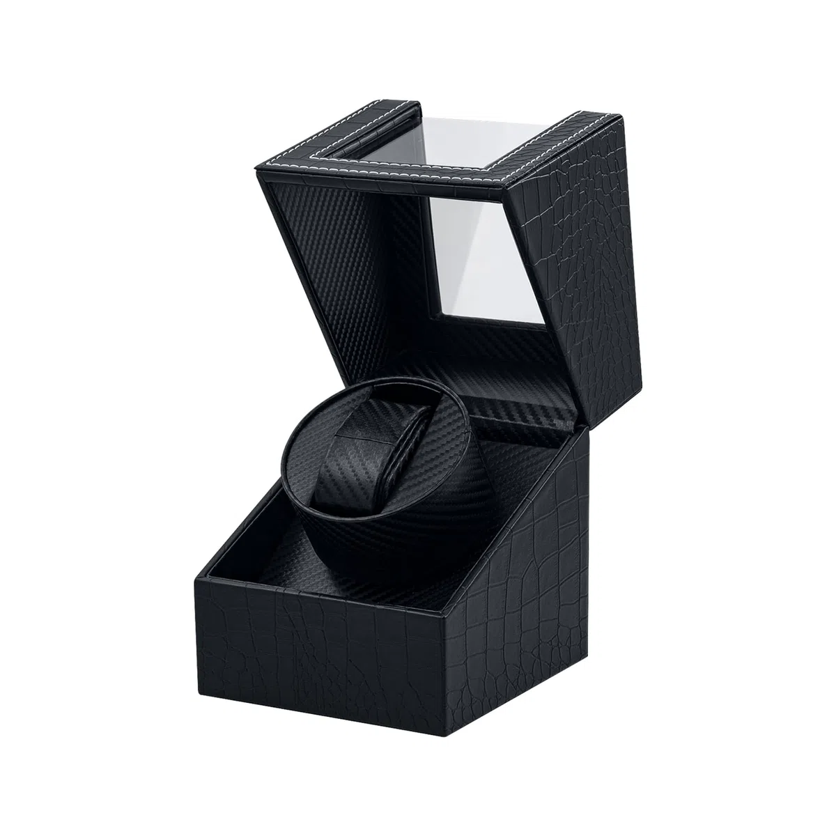 Mcbazel Scatola Carica Orologio Automatici, Scatola Avvolgitore per orologi 1 Slot Crocodile Pelle Pattern Accessori per Custodie per Orologi con Spina Europea - Nero