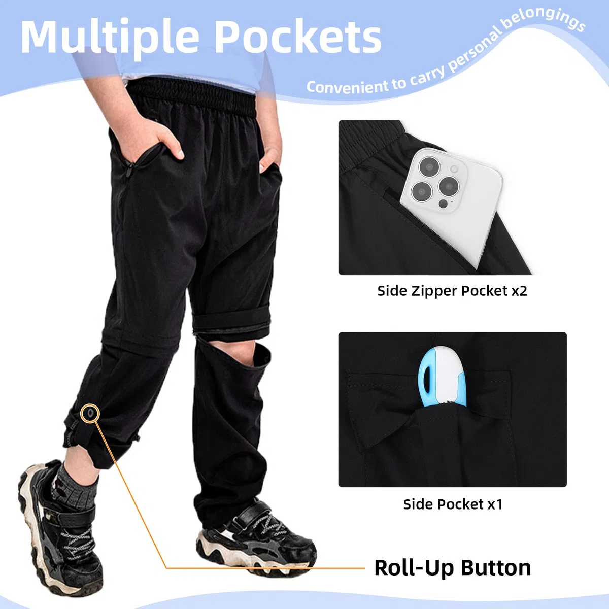 SUKUTU Pantaloni con Cerniera 2 in 1 per Ragazzi e Ragazze Pantaloni da Trekking ad Asciugatura Rapida per la Primavera e L'Estate Pantaloncini Leggeri per Le attività all'aperto