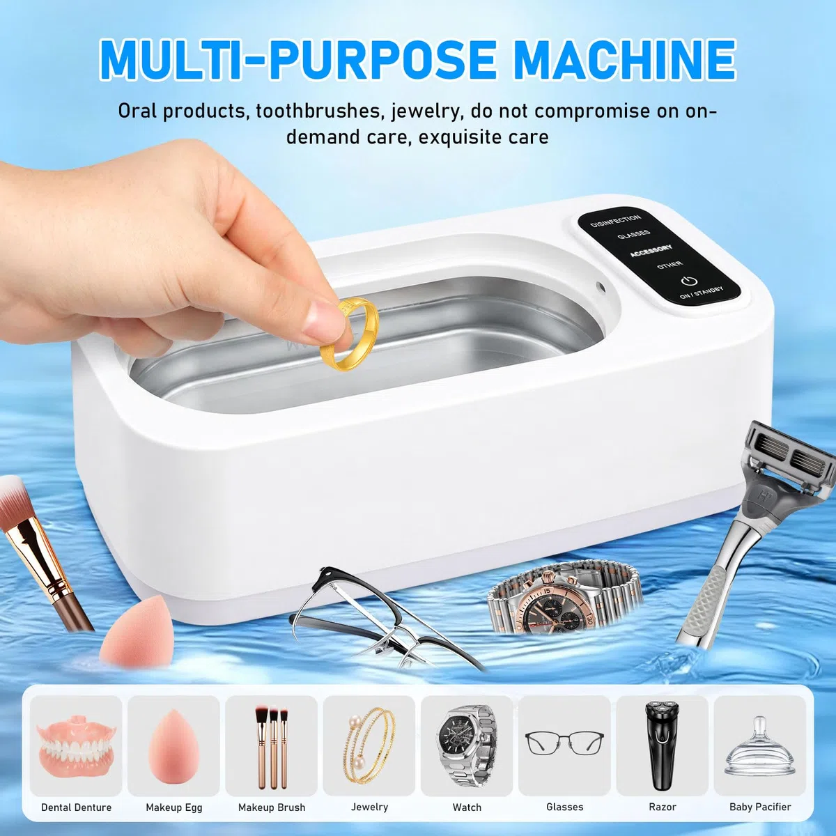 49KHz Pulitore Ultrasuoni,350 ml Ultrasonic Cleaner,Lavatrice Ultrasuoni,Pulizia Profonda a 360 gradi,con 4 modalità di Pulizia,Per Pulizia Gioielli, Occhiali, Orologi, Anelli, Collane