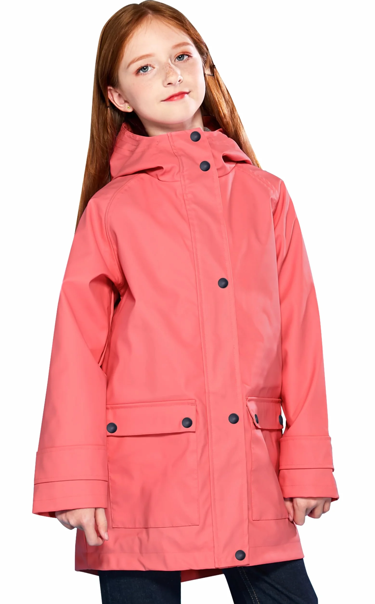 SOLOCOTE Giacca impermeabile con cappuccio e zaino in gomma foderato per bambini ideale per ragazze e ragazzi resistente all'acqua e al vento